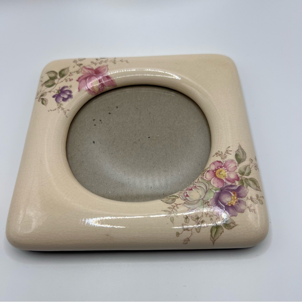 Vintage Porcelain Picture Frame Square Mini Ceramic Floral Victorian Style 80s
